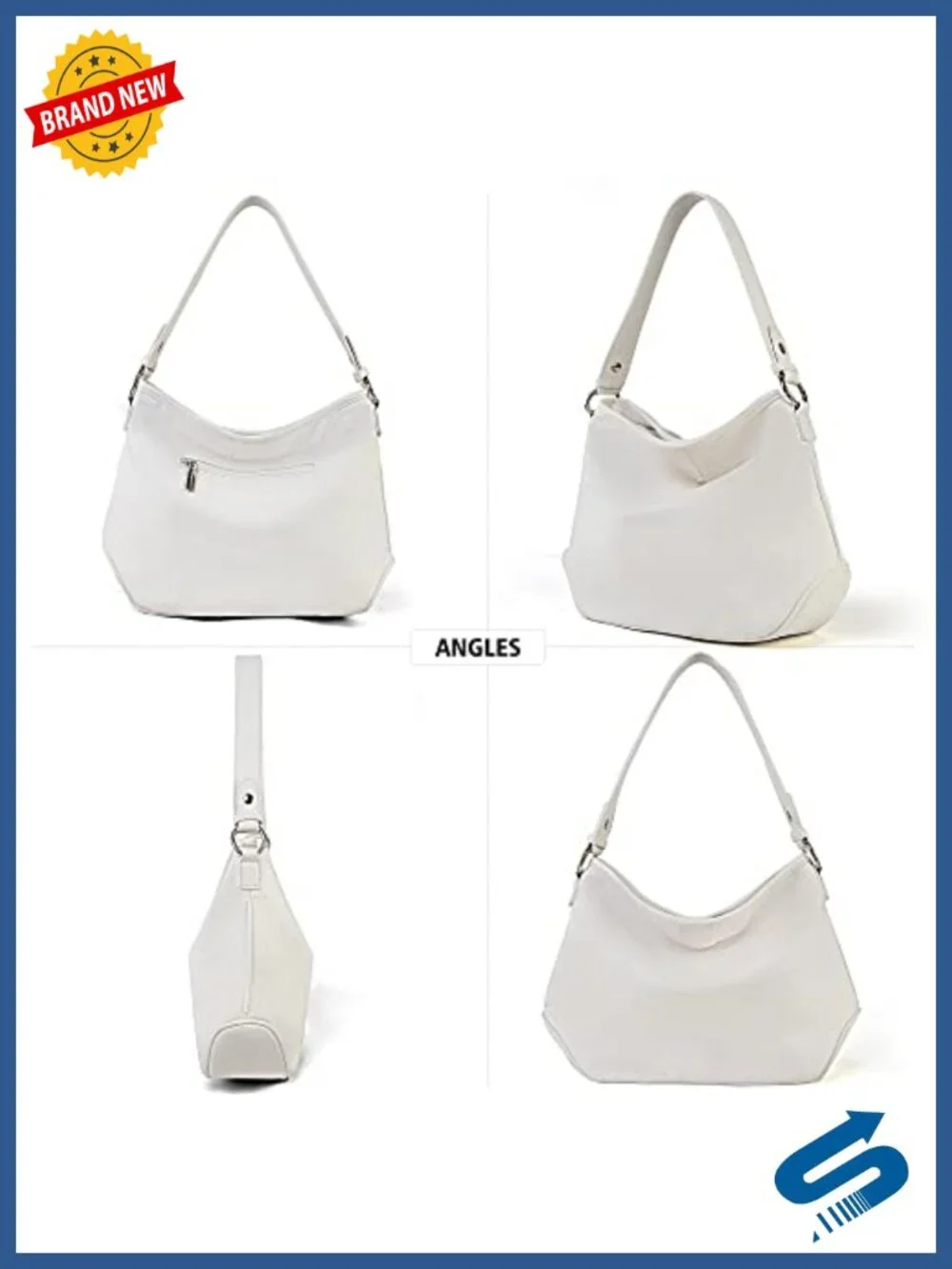 Medium Hobo Shoulder Bag with Detachable Strap, Vegan Leather